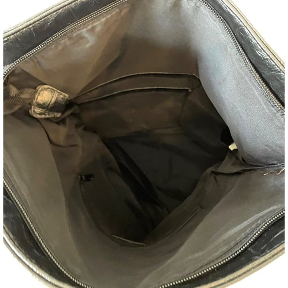 Nicole Miller Black Embossed PVC Leather Croc Zip Crossbody Bag Shoulder Purse - Picture 6 of 15